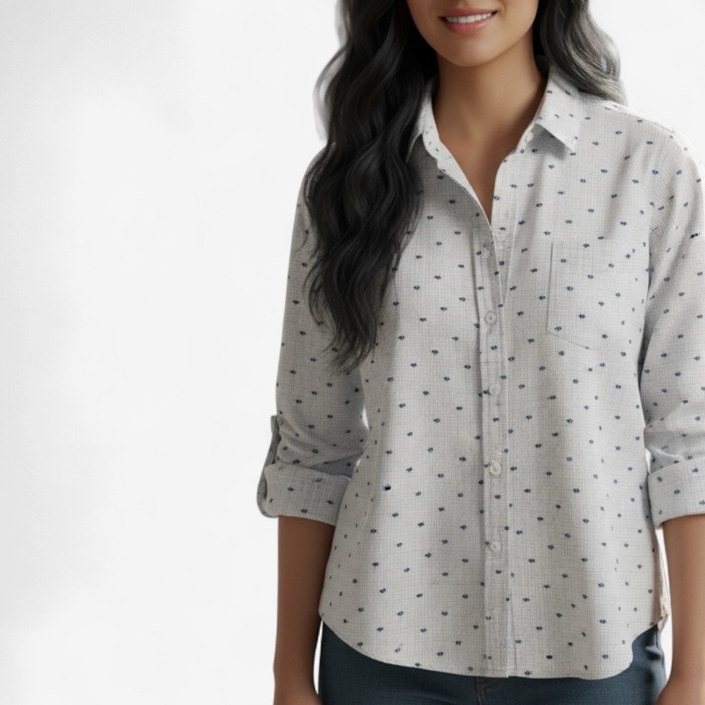 Frank & Eileen | Barry Embroidered Palm Tree & Stripes Button Down Top Shirt Med